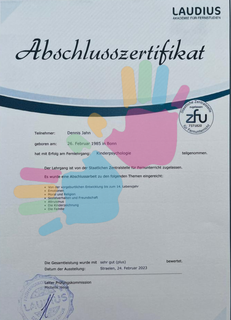 Zertifikat Abschlusszertifikat Fernstudium Kinderpsychologie